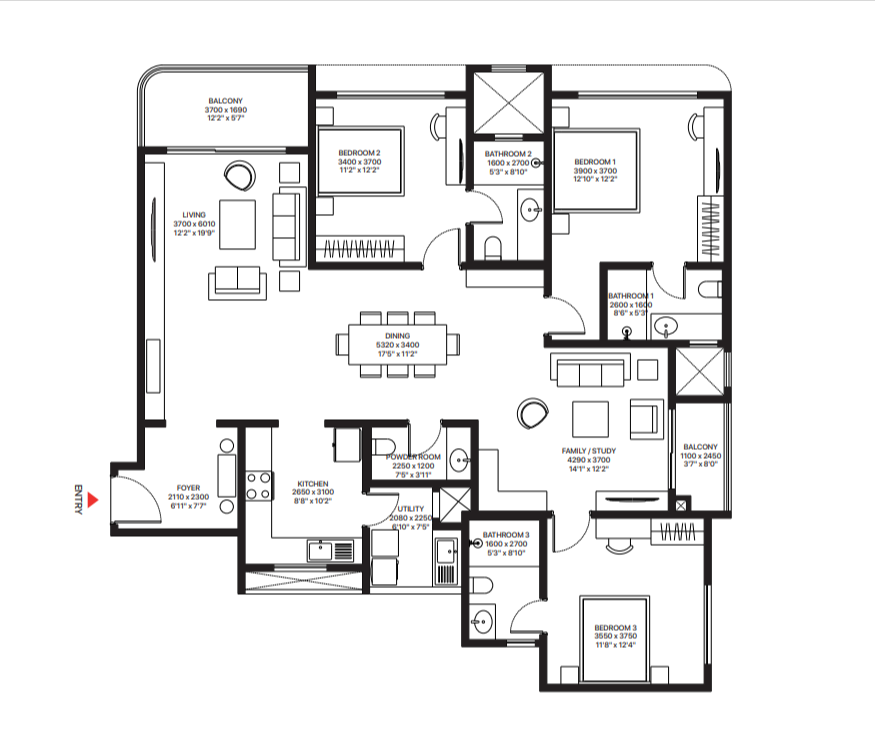 Sobha Codename Magnum Opus master plan Floor plan 3 bhk WING 4