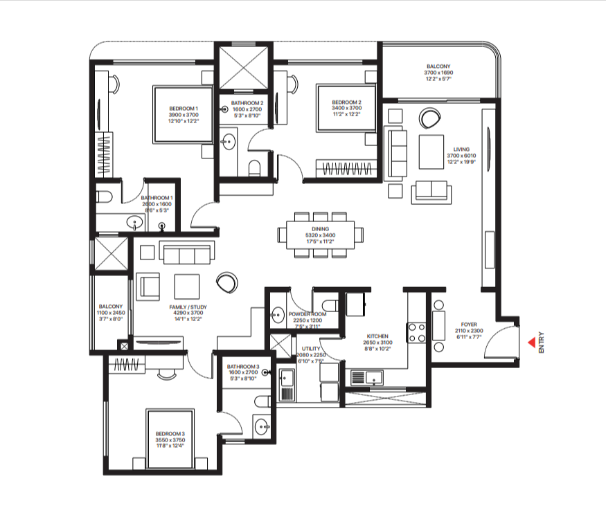 Sobha Magnus 3 bhk floor plan wing 3
