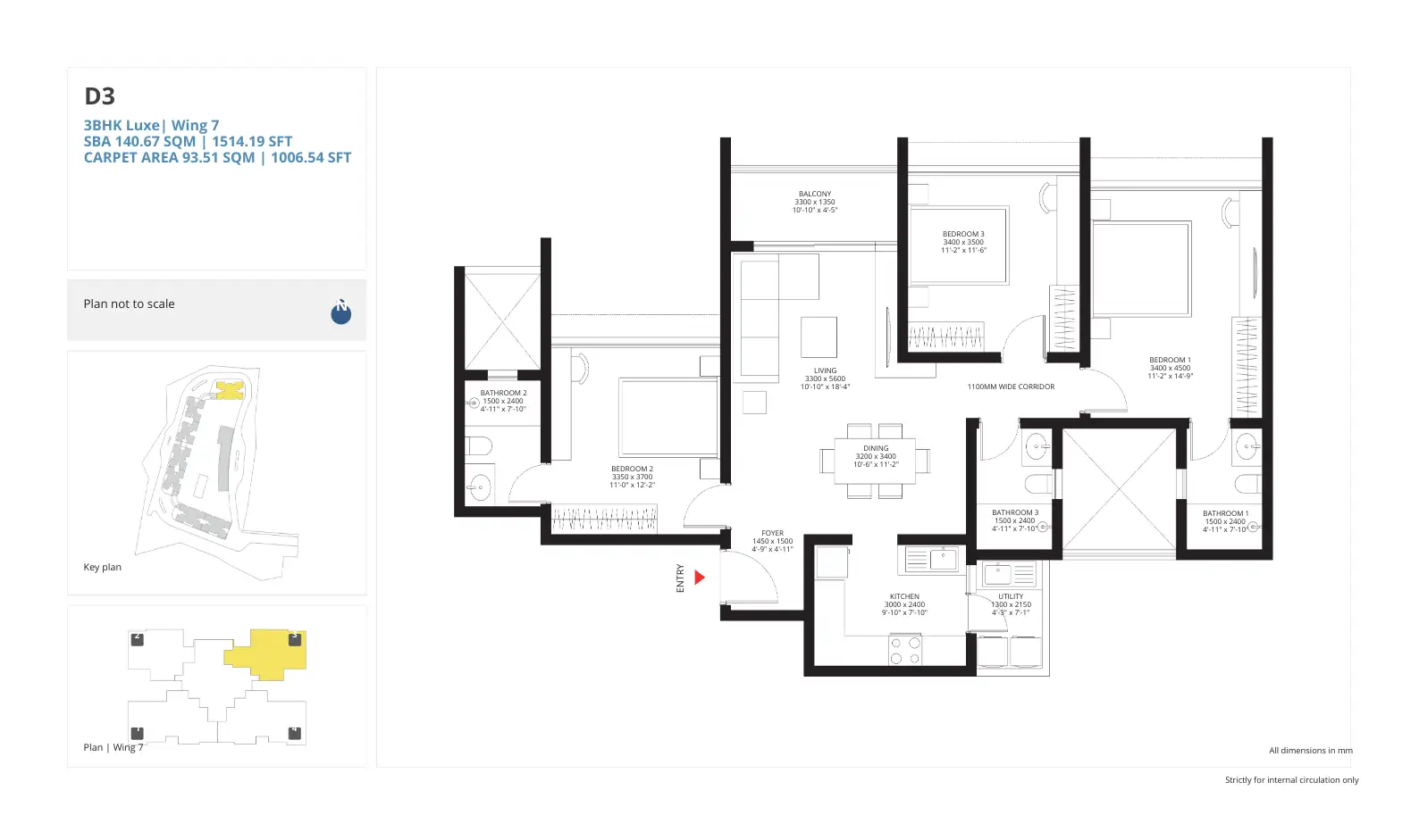 sobha madison heights Floor Plan 3 bhk