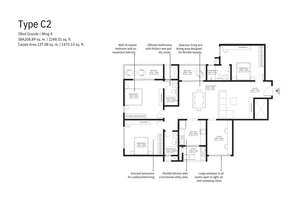 Sobha Altair 3 bhk grande floor plan