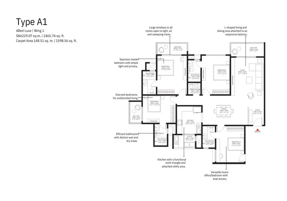 Sobha Altair 4 bhk luxe floor plan