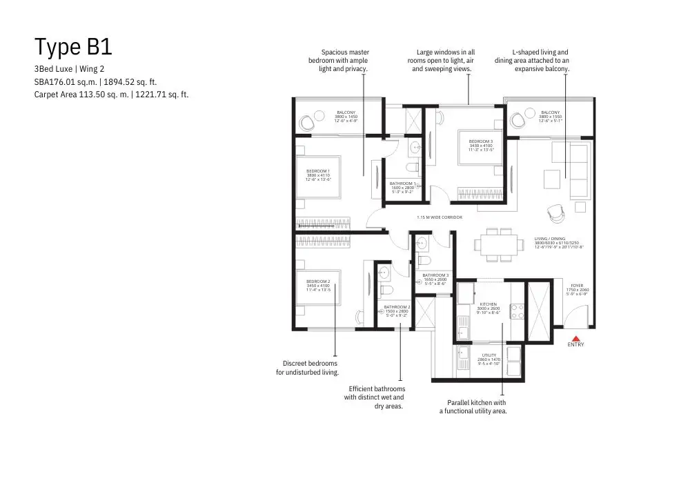Sobha Altair floor plan 3 bhk luxe